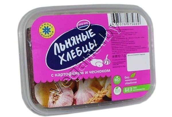 Хлебцы льняные с картофелем и чесноком "Компас Здоровья" 75 г купить в Минске, Беларуси от Vegans.by