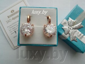 Серьги с крупными фианитами, золочение Красная пресня с фианитами, арт. 3488371ф - фото Серьги с крупными фианитами, золочение Красная пресня с фианитами, арт. 3488371ф от компании Интернет магазин «Люкси» - фото