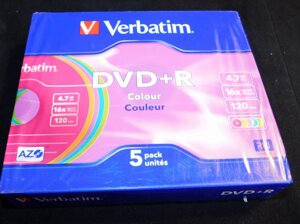 Диск DVD+R 16х,4.7Гб, Colour, в слим- боксе ассорти цвет Verbatim