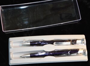Набор подарочный шариковая ручка и автокарандаш темно-синий металл в прозрачном футляре