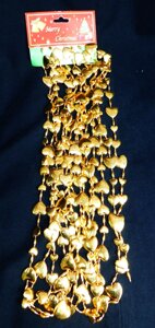 Украшение новогоднее Бусы-сердечки 8 м. золото