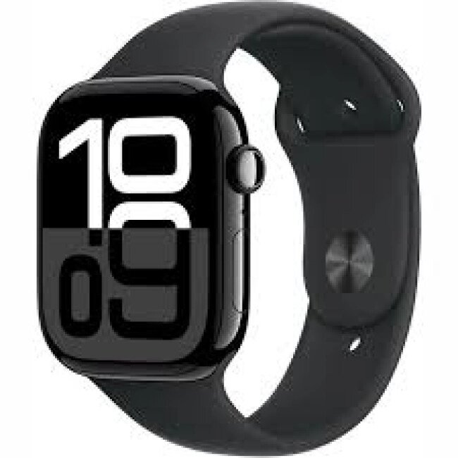 Умные часы Apple Watch Series 10 46 мм (алюминиевый корпус, черный/черный, спортивный силиконовый ремешок M/L) - гарантия