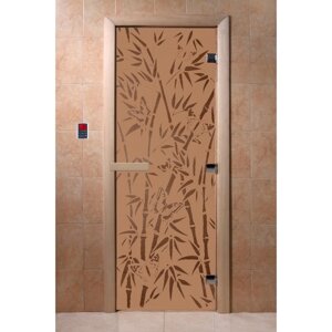 Дверь "Бамбук и бабочки", коробка 200 80 см, правая, цвет матовая бронза