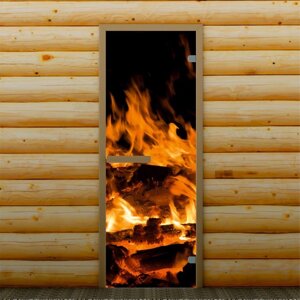 Дверь для бани и сауны "Пламя", 190 х 70 см, с фотопечатью 6 мм Добропаровъ
