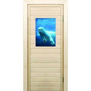 Дверь для бани со стеклом (40*60) Белый медведь", 17070см, коробка из осины