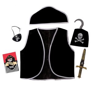 Карнавальный костюм "Пират", 6 предметов: шляпа, жилетка, наглазник, кортик, крюк, кодекс
