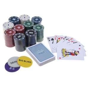 Покер, набор для игры (карты 2 колоды микс, фишки с номин. 200 шт, сукно 60х90 см)