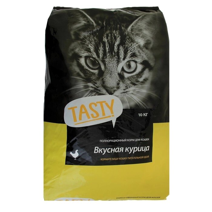 Сухой корм Tasty для взрослых кошек, курица, 10 кг от компании Интернет-гипермаркет «MALL24» - фото 1