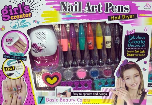 Детский маникюрный набор косметика Nail Art Pens с лампой для ногтей MBK-329