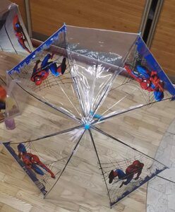 Детский прозрачный зонт трость Spider-Man "человек паук " со свистком
