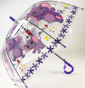 Зонт-трость прозрачный полуавтомат "слоненок" со свистком