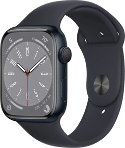 Умные часы Apple Watch Series 8 45 мм алюминиевый корпус, полуночный/полуночный, спортивный силиконовый ремешок S/M