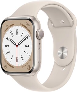 Умные часы Apple Watch Series 8 45 мм алюминиевый корпус, звездный свет/звездный свет, спортивный силиконовый ремешок