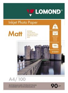 Фотобумага А4 (210297) матовая односторонняя, 90 г/ м²100 листов, Lomond 0102001