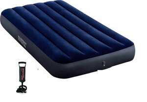 Надувной матрас кровать Intex 64757 (усиленный), 99х191х25+ ручной насос