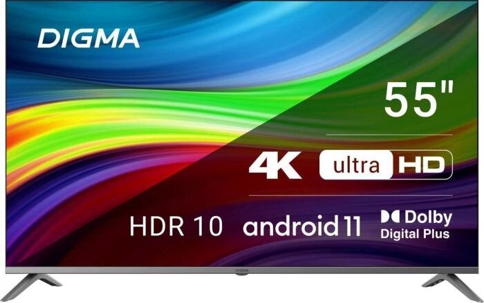 55 Телевизор Digma DM-LED55UBB41, 4K Ultra HD, темно-серебристый, СМАРТ ТВ, Android от компании 2255 by - онлайн гипермаркет - фото 1
