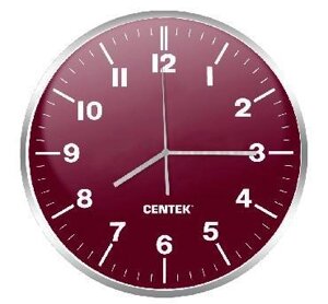 Часы настенные интерьерные бесшумные стильные круглые для спальни зала CENTEK СТ-7100 красные на стену