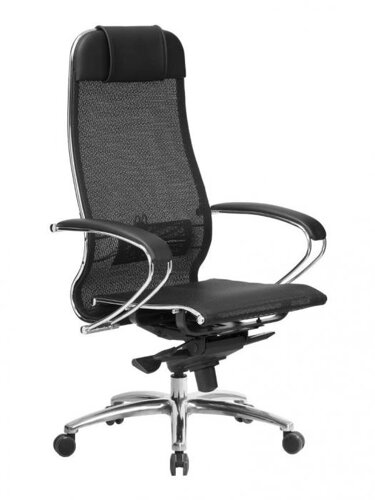 Компьютерное кресло стул руководителя для компьютера Метта Samurai S-1.04 Black Plus черное сетка