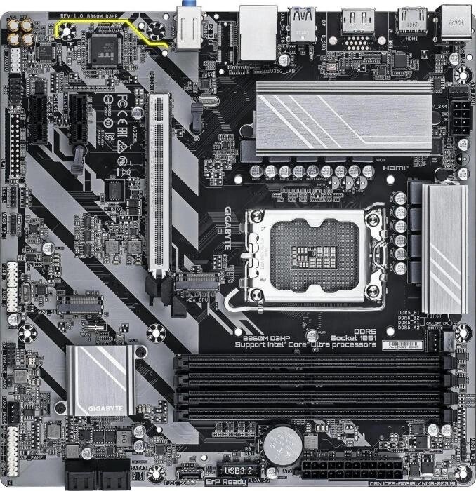 Материнская плата Gigabyte B860M D3HP, Socket-1851, Intel B860, mATX, Ret от компании 2255 by - онлайн гипермаркет - фото 1