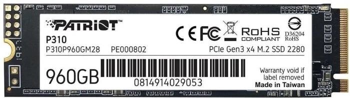 SSD накопитель Patriot P310 P310P960GM28 960ГБ, M. 2 2280, PCIe 3.0 x4, NVMe, M. 2 от компании 2255 by - онлайн гипермаркет - фото 1