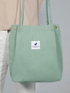 Сумка шоппер женская хозяйственная вельветовая пакет с карманами застежкой через плечо зеленая