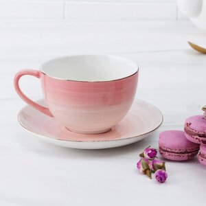 Чайная пара: чашка 220мл, блюдце (d)13,5см; розовый градиент Доляна Млечный путь 4498116