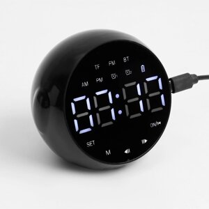 Часы-будильник электронные, bluetooth 5.0, FM, TF карта, 2000 мАч, 9 x 7.5 x 8 см, черные