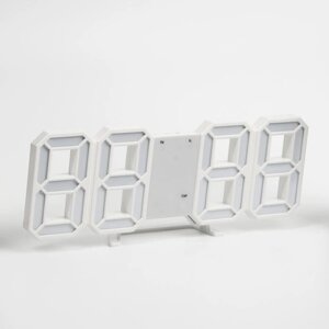 Часы-будильник электронные "Цифры", цифры белые, с термометром, белые, 23х9.5х3 см
