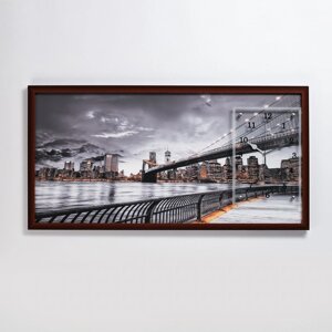 Часы-картина настенные, серия: Город, "Бруклинский мост", 50х100 см, миск