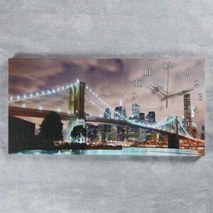 Часы настенные, серия: Город, на холсте "Бруклинский мост", 40х76 см, микс