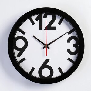 Часы настенные, серия: Классика, "Классика", чёрный обод, 4 большие цифры, 28х28 см, микс