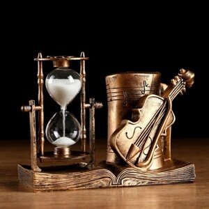 Часы песочные "Скрипка" с карандашницей 17х8х13 см, золотистые
