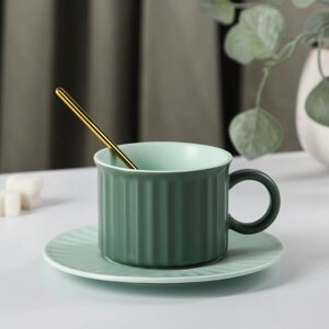 Чайная пара "Профитроль", чашка 200 мл, блюдце d=13,7 см, цвет зелёный/мятный
