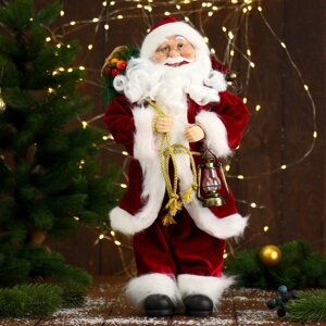 Дед Мороз в красной шубке с фонарём 45 см