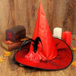 Карнавальная шляпа "Ведьмочка", с фатой, цвет красный