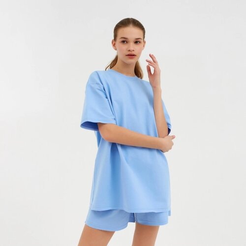 Комплект (футболка, шорты) женский MINAKU: Casual Collection цвет голубой, р-р 50