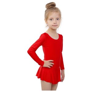 Купальник гимнастический с юбкой, с длинным рукавом, размер 34, цвет красный
