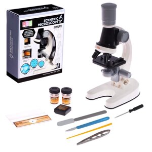 Микроскоп детский "Юный ботаник" кратность х100, х400, х1200, белый, подсветка