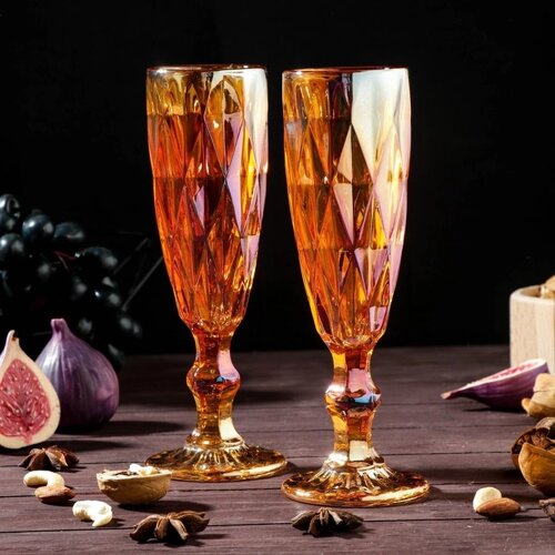 Набор бокалов для шампанского Magistro "Круиз", 160 мл, 2 шт, 720 см, янтарь
