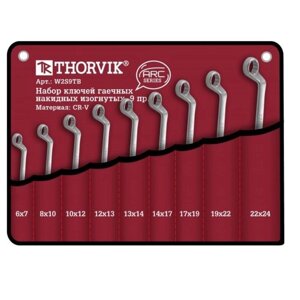 Набор ключей Thorvik 52624, гаечных, накидных, изогнутых, в сумке, 6-24 мм, 9 предметов