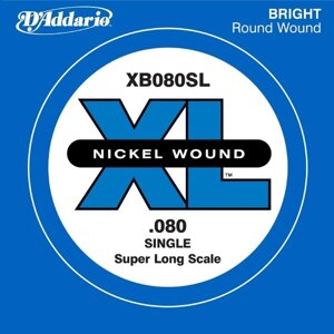 Отдельная струна для бас-гитары D'Addario XB080SL Nickel Wound никелированная,080, Super Long 45