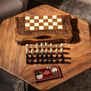 Шахматы-нарды ручной работы "Универсал", с ручкой, 50х27 см, массив, Армения