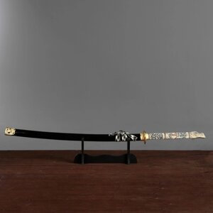 Сувенирное оружие "Катана на подставке", чёрные ножны, рукоятка — под слоновую кость, 108 см