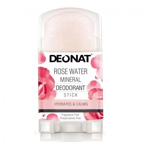 Дезодорант-кристалл «ДеоНат»Deonat) с розовой водой (Экстракт цветков Розы), стик, вывинчивающийся (twist-up), 100г