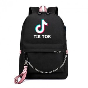 Рюкзак с зарядным кабелем и кабелем для наушников TIK TOK черный
