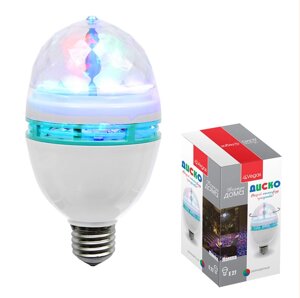 Лампа "Диско", 3 разноцветных LED лампы, цоколь Е27, 220v