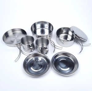 Набор посуды походный Camp-S11 из нержавеющей стали (8 предметов) / Набор туристической посуды