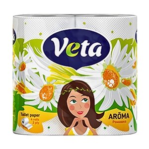 Бумага туалетная двухслойная "VETA AROMA", 4 рулона/уп, ароматизированная, ромашка, на втулке (20)