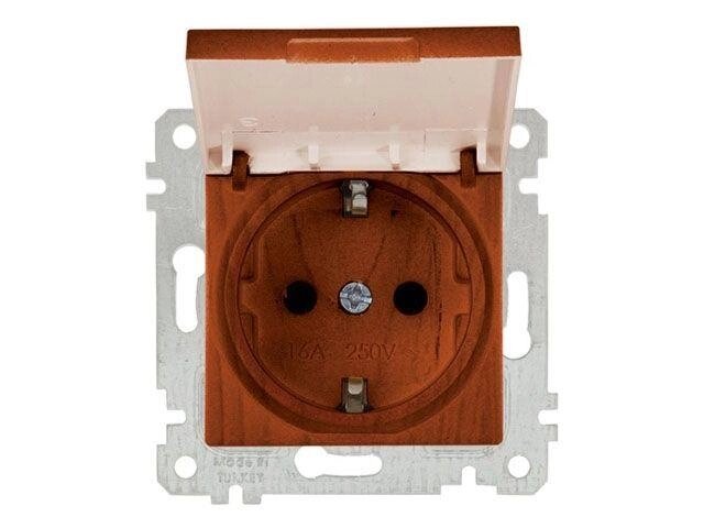 Розетка 1-ая (скрытая, без рамки, с/з, с крышкой) вишня, RITA, MUTLUSAN (16 A, 250 V, IP 20) от компании ЧТУП «АннаДекор» - фото 1