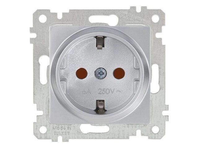 Розетка 1-ая (скрытая, без рамки, с/з, шторки) серебро, RITA, MUTLUSAN (16 A, 250 V, IP 20) от компании ЧТУП «АннаДекор» - фото 1